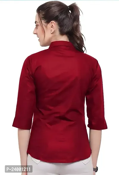 Elegant Red Cotton Blend Solid Shirt For Women-thumb2