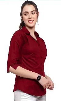 Elegant Red Cotton Blend Solid Shirt For Women-thumb2