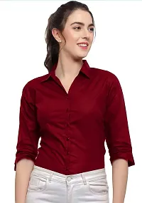 Elegant Red Cotton Blend Solid Shirt For Women-thumb3