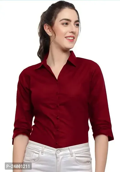 Elegant Red Cotton Blend Solid Shirt For Women-thumb4