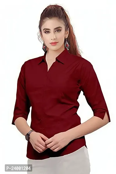 Elegant Maroon Cotton Blend Solid Shirt For Women