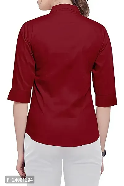 Elegant Maroon Cotton Blend Solid Shirt For Women-thumb3