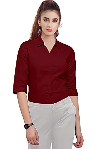 Elegant Maroon Cotton Blend Solid Shirt For Women-thumb3