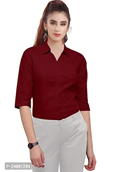 Elegant Maroon Cotton Blend Solid Shirt For Women-thumb4