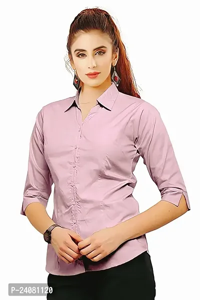 Elegant Pink Cotton Blend Solid Shirt For Women-thumb0