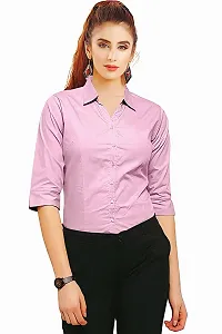 Elegant Pink Cotton Blend Solid Shirt For Women-thumb2