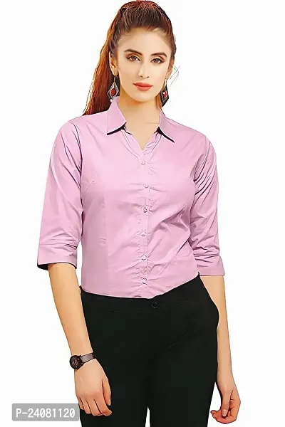 Elegant Pink Cotton Blend Solid Shirt For Women-thumb3