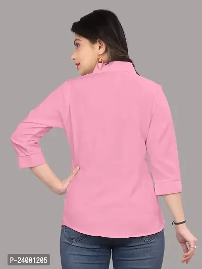 Elegant Pink Cotton Blend Solid Shirt For Women-thumb3