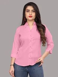 Elegant Pink Cotton Blend Solid Shirt For Women-thumb3