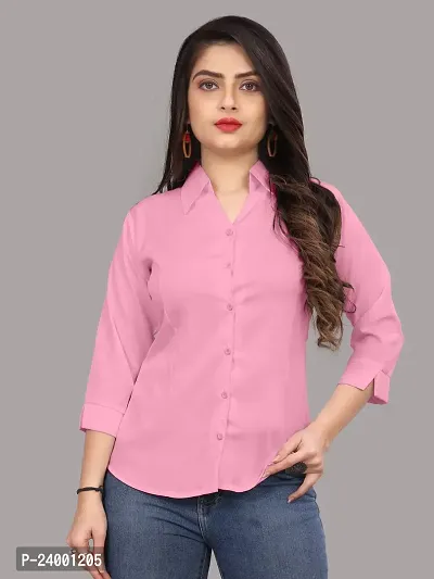 Elegant Pink Cotton Blend Solid Shirt For Women-thumb4