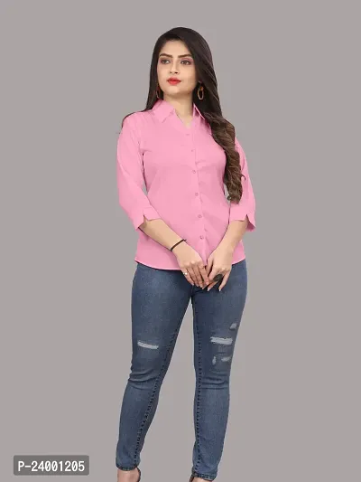 Elegant Pink Cotton Blend Solid Shirt For Women-thumb2