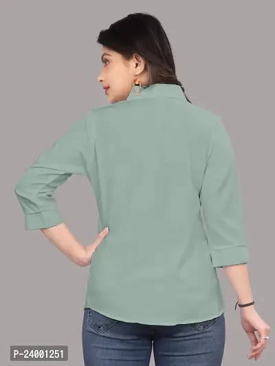 Elegant Green Cotton Blend Solid Shirt For Women-thumb3