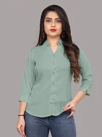 Elegant Green Cotton Blend Solid Shirt For Women-thumb3