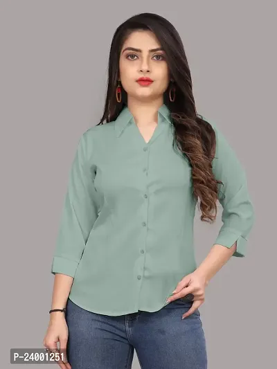 Elegant Green Cotton Blend Solid Shirt For Women-thumb4