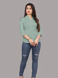 Elegant Green Cotton Blend Solid Shirt For Women-thumb1