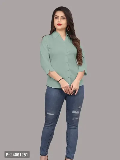 Elegant Green Cotton Blend Solid Shirt For Women-thumb2