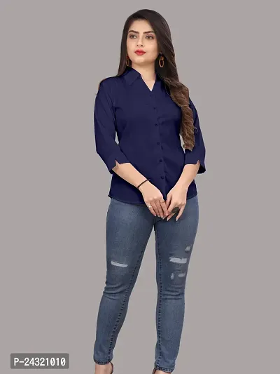 Classic Cotton Blend Slim Fit Shirt For Women-thumb3