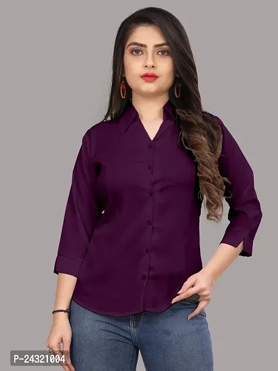 Classic Cotton Blend Slim Fit Shirt For Women-thumb0