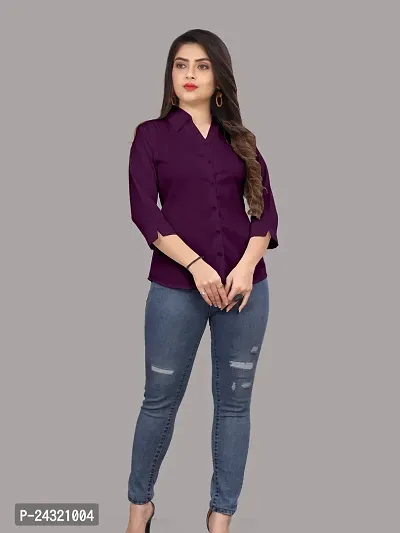 Classic Purple Cotton Blend Slim Fit Shirt For Women-thumb4