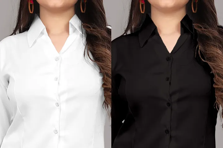 Combo Women Formal Plein Shirt White and Black (Pack 2)