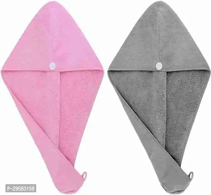 bellbrid fab Cotton Microfiber 500 GSM Hair Towel Pink And Grey Pack Of 2-thumb0