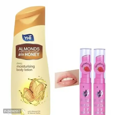 YHI Honey  Almonds Winter Body Lotion For Dry Skin (300ml) | Shea Butter Body Lotion For Women  Men| Ultimate Nourishing, Fast Absorbing  Non Greasy Body Milk Lotion  and 2 pc  pink magic lipbalm