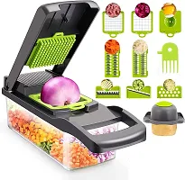 HIRPARAS Multifunctional 12 in 1 Vegetable Chopper, Onion Dicer with Container, Adjustable Manual Food Slicer with Stainless Steel Blades, Fruit Veggie Cutter and Grater, Kitchen Gadget-thumb3