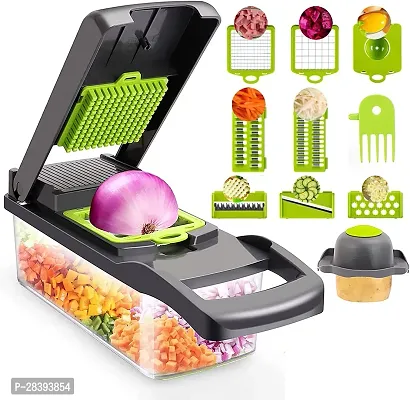 HIRPARAS Multifunctional 12 in 1 Vegetable Chopper, Onion Dicer with Container, Adjustable Manual Food Slicer with Stainless Steel Blades, Fruit Veggie Cutter and Grater, Kitchen Gadget-thumb4