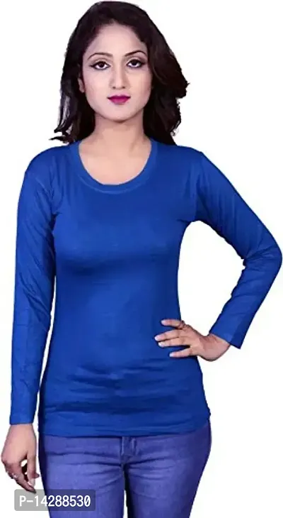 Kanchan World Women's Round Neck Solid Full Sleeve Plane T-Shirt