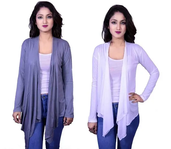 Kanchan World Women High-Low Full Sleeve Two Color Combo Set of 2 Shrug