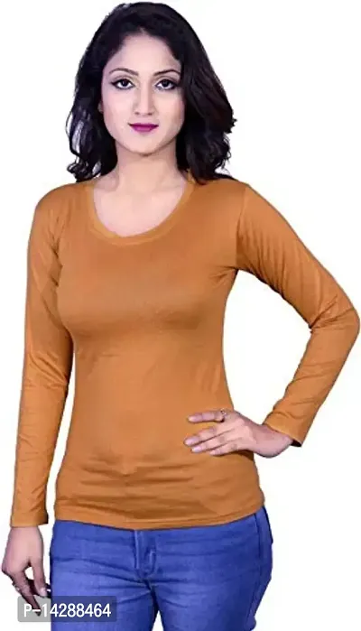 Kanchan World Women's Round Neck Solid Full Sleeve Plane T-Shirt