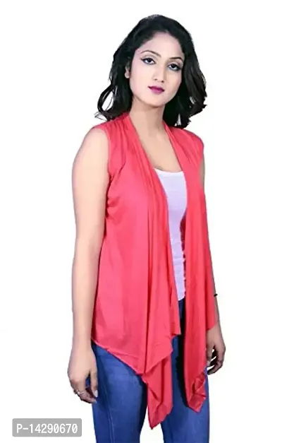 Kanchan World Women High-Low Sleeveless Peach Shrug-thumb5