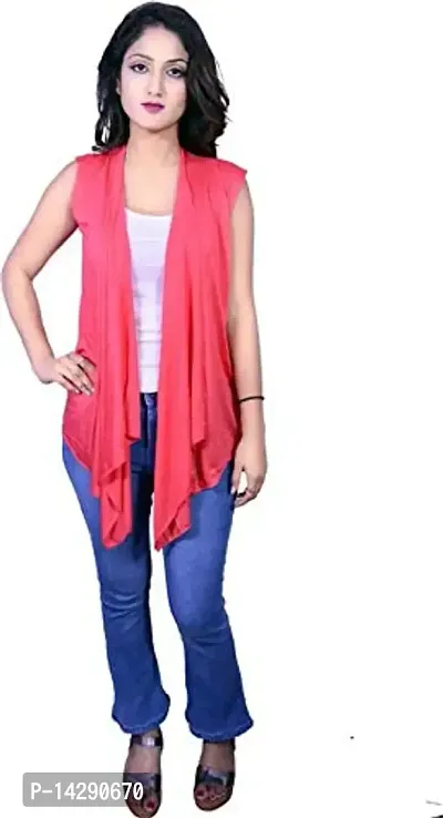 Kanchan World Women High-Low Sleeveless Peach Shrug-thumb2