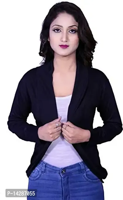 Kanchan World Women High-Low Full Sleeve Two Color Combo Set of 2 Plain Shrug-thumb3
