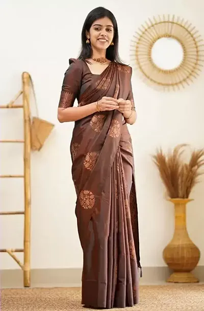 Kitx Women's Kanjivaram Jacquard Casual wear Traditional Look Saree with Unstitched Blouse Piece (O-M-237)