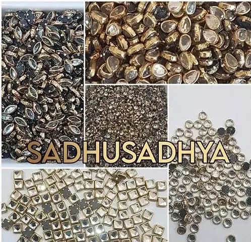 Kundan Stone Beads for Jewellery Making Bangles Embroidery Craft Aari Maggam Work With Storage Box Fabric Glue 500 Pieces