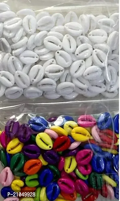 Combo of Plastic Multicolour Kaudi Shells with White Colour Kaudi Shells 100pcs Each 2 200Pcs