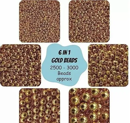 2500 pcs Gold Color Beads for Jewelry Making Earring Necklace Bracelet Set for Girls and Women 6 Round Golden Pearl Bead Moti of Size 3 mm 4 mm 5mm 6mm 8mm 10mm