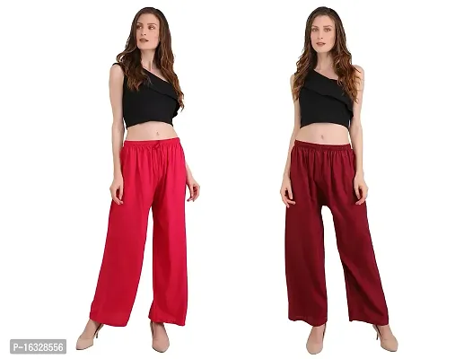 EZIA OUTFIT Women's Pure  Soft Rayon Loose fit Palazzos Flared Wide Leg Regular Pant-thumb5