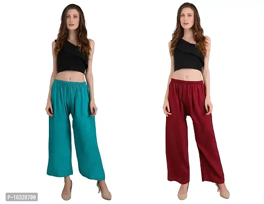 EZIA OUTFIT Women's Pure  Soft Rayon Loose fit Palazzos Flared Wide Leg Regular Pant-thumb5