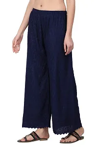 EZIA OUTFIT Chikankari Rayon Wide-Leg Palazzo (Navy Blue)-thumb2