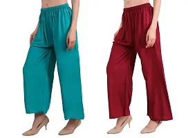 EZIA OUTFIT Women's Pure  Soft Rayon Loose fit Palazzos Flared Wide Leg Regular Pant-thumb2