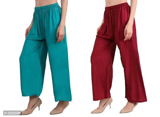 EZIA OUTFIT Women's Pure  Soft Rayon Loose fit Palazzos Flared Wide Leg Regular Pant-thumb3