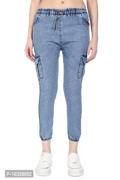 EZIA OUTFIT EziaOutfit Cargo Style Denim Jogger for Women's and Girls (Light Bllue)-thumb0