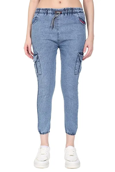 EZIA OUTFIT EziaOutfit Cargo Style Denim Jogger for Women's and Girls Relaxed fit mid Rise Regular