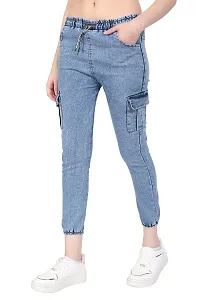 EZIA OUTFIT EziaOutfit Cargo Style Denim Jogger for Women's and Girls (Light Bllue)-thumb3