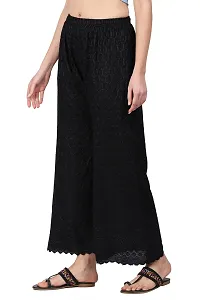 EZIA OUTFIT Rayon Full Chikan Palazzo | Chikankari Rayon Wide-Leg Palazzo (Black)-thumb2