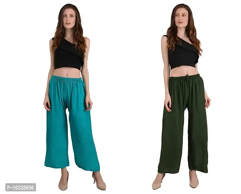 EZIA OUTFIT Women's Pure  Soft Rayon Loose fit Palazzos Flared Wide Leg Regular Pant-thumb5