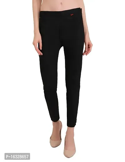 Women's Straight Fit Trousers Cotton Pants Waist Ankle Length Casual Trouser Pant with One Side Pocket Black