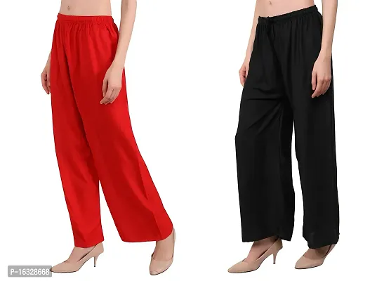 EZIA OUTFIT Women's Pure  Soft Rayon Loose fit Palazzos Trouser Pant Free Size-thumb3